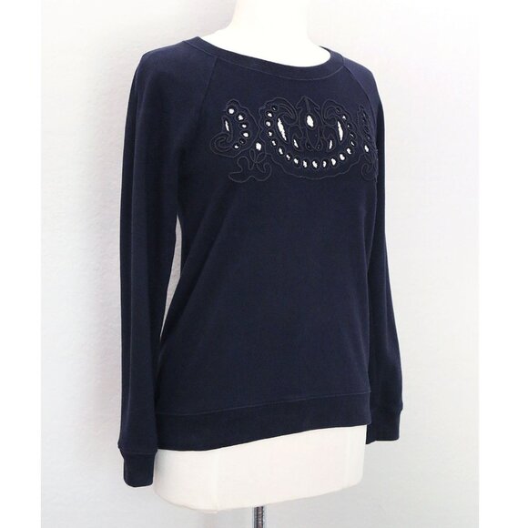 Madewell 100% Cotton Cutout Crewneck Pullover Sweatshirt Navy Blue Size S $72 - Picture 12 of 13
